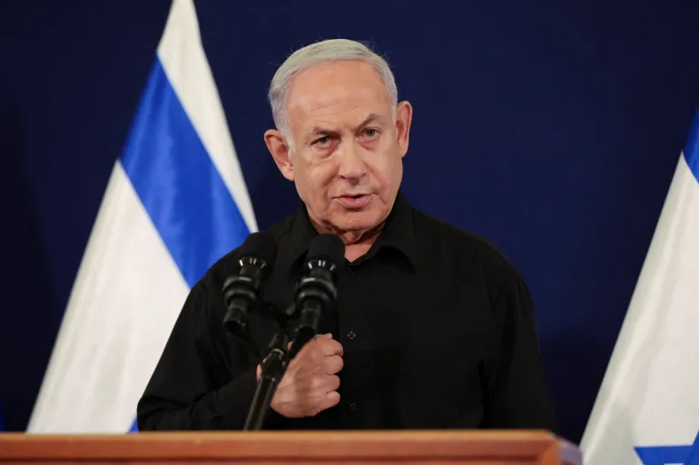 Israeli Prime Minister Benjamin Netanyahu holds a press conference in Tel Aviv , Israel [File: Abir Sultan/Pool via Reuters]