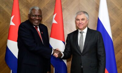 Chairman of the State Duma Vyacheslav Volodin and Esteban Lazo Hernández, March 2025