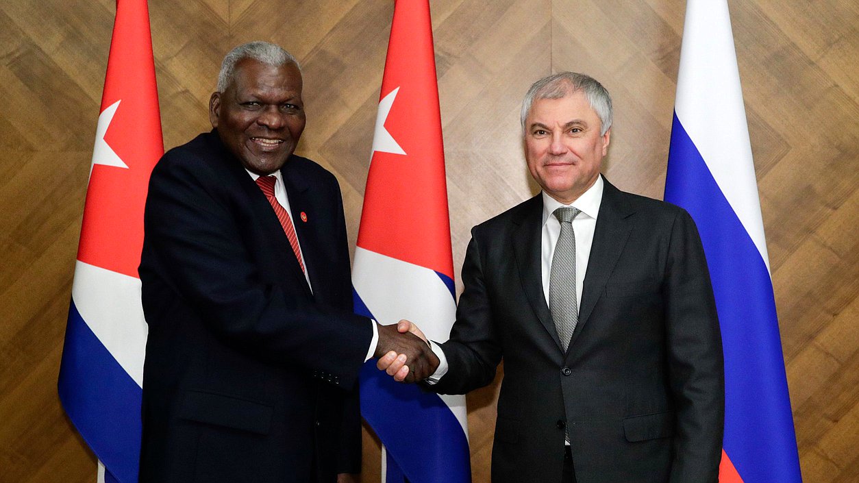 Chairman of the State Duma Vyacheslav Volodin and Esteban Lazo Hernández, March 2025