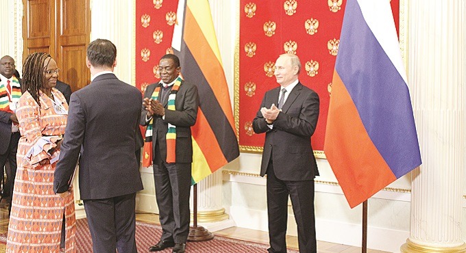 President Mnangagwa with Russian counterpart Vladimir Putin, Moscow, Jan. 2019