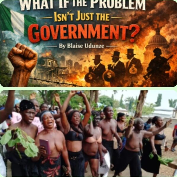 Government and people, women crying naked and protesting
