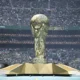 A huge replica of the World Cup trophy football