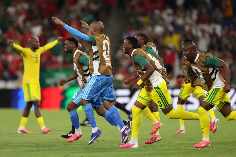 South African players celebrate South Korea defeat